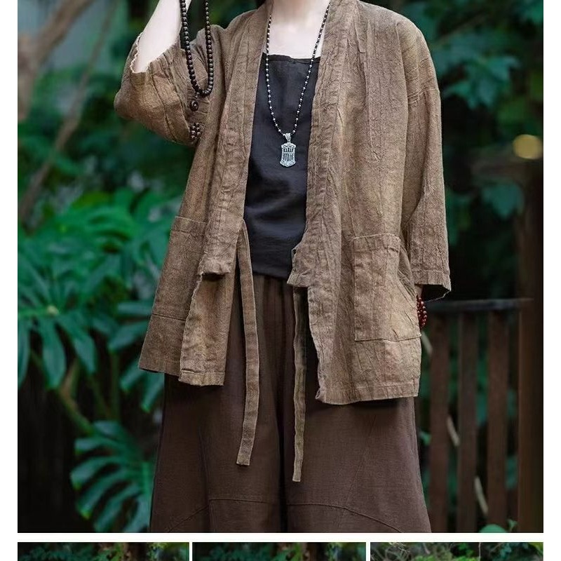 Vintage Fashion In Chinese - Kadın Çin Tarzı Pamuklu Keten Üst