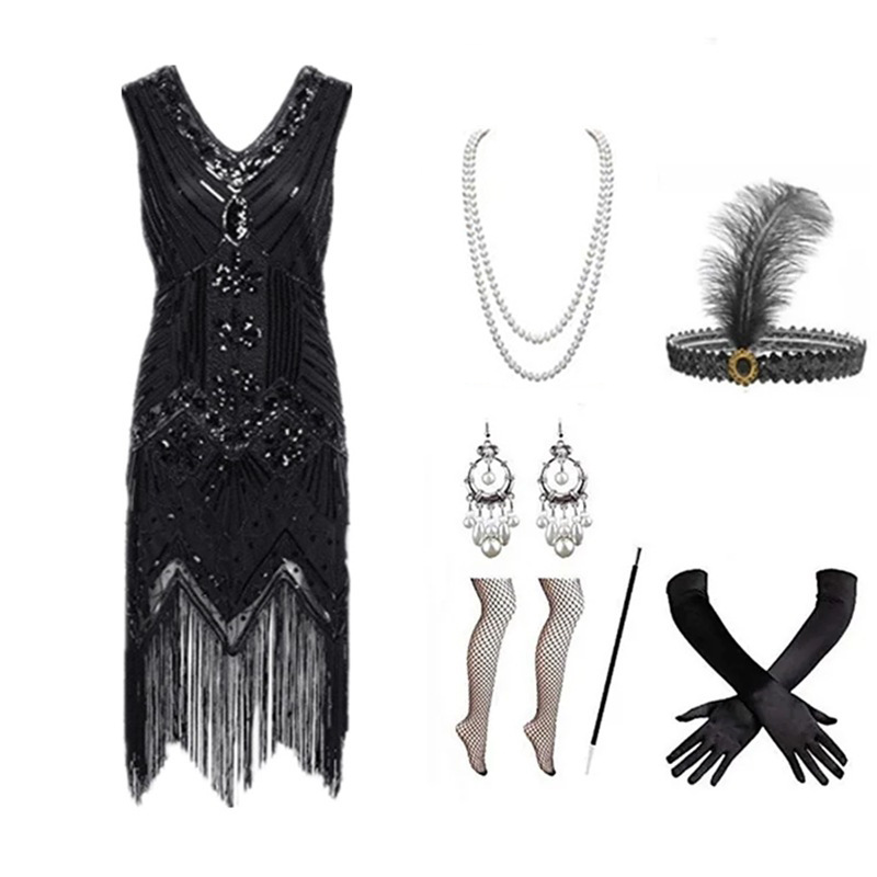Vintage Slip Dress - Kadınlar 1920'ler Flapper Elbise Seti Retro