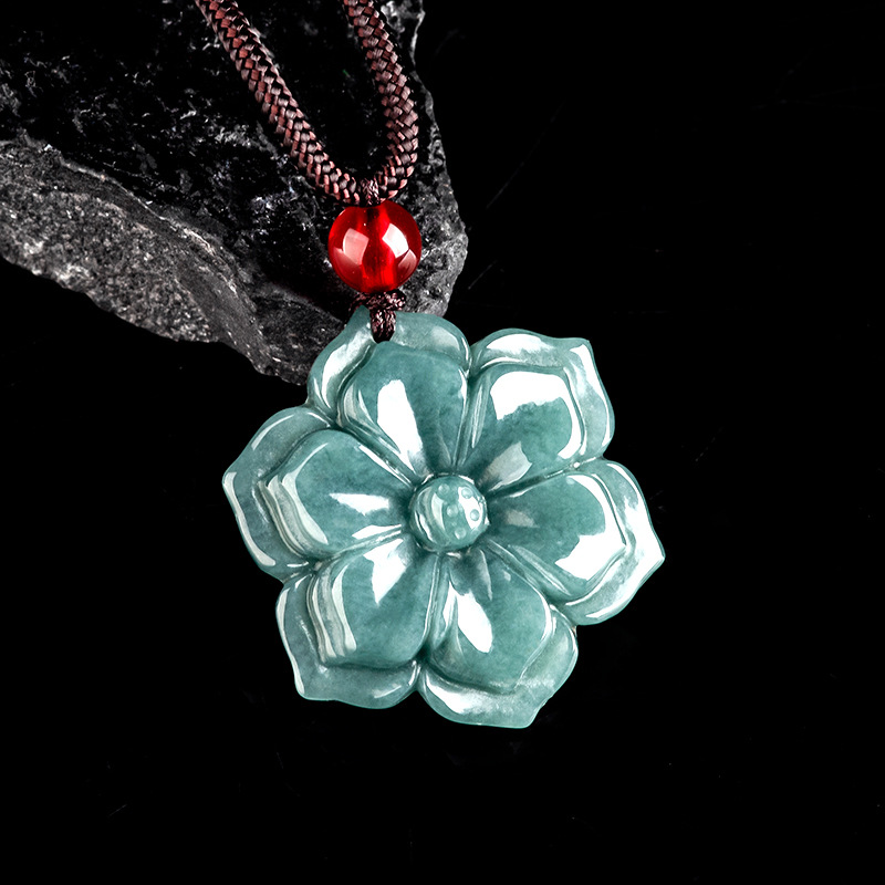 Vintage Fashion Necklace - Burma Yeşim Taşı Çiçek Kolye Ucu