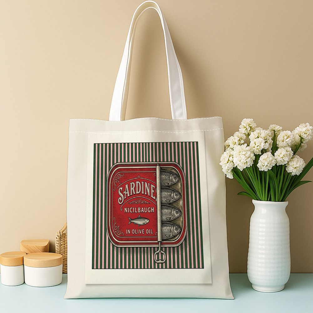 Vintage Fashion Revival - Vintage Balık Sembolü Baskılı Çanta Katlanabilir