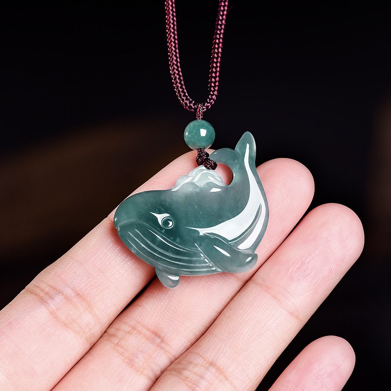 Vintage Fashion Necklace - Doğal Birmanya Yeşim Taşı Balina Kolye