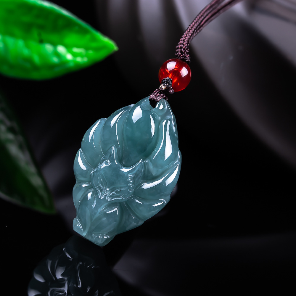 Vintage Fashion Necklace - Doğal Birmanya Jadeite Tilki Kolye Kolye